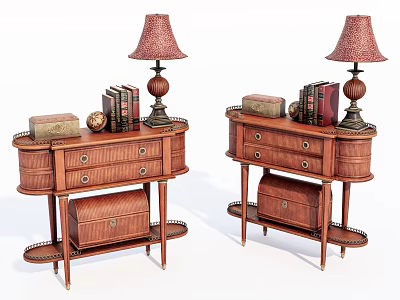 Wooden Entryway Cabinet Sideboard with Drawers Table Lamp Books and Decorative Items 3d model