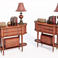 Wooden Entryway Cabinet Sideboard with Drawers Table Lamp Books and Decorative Items