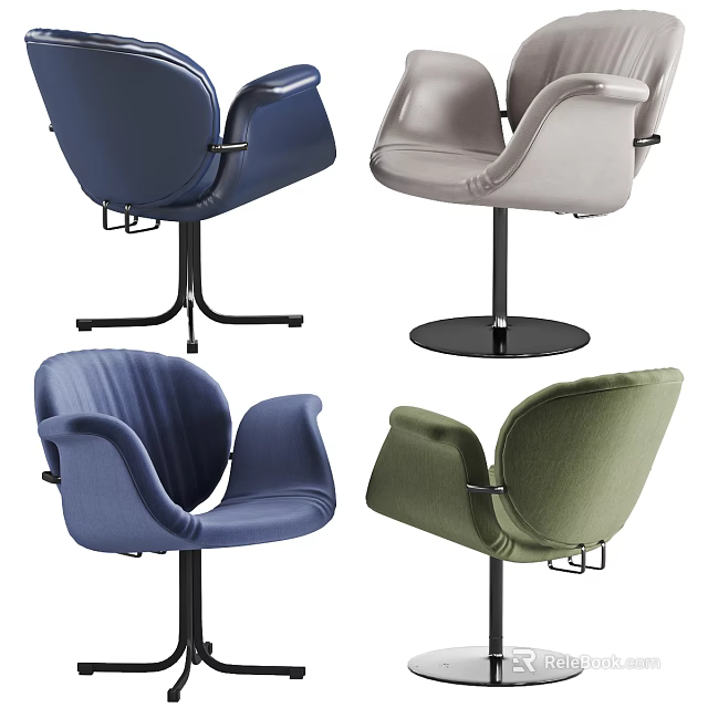 Modern Leisure Chairs With Colorful Upholstery Round Base And Comfortable Armrests 3d model 
