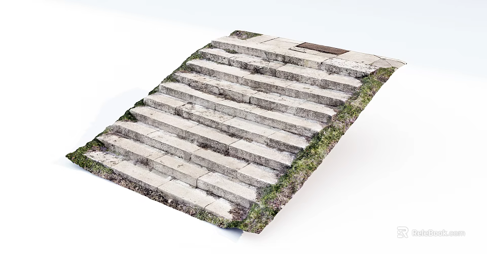 Outdoor Old Weathered Stone Stairs with Grass Growing Alongside Steps 3d model