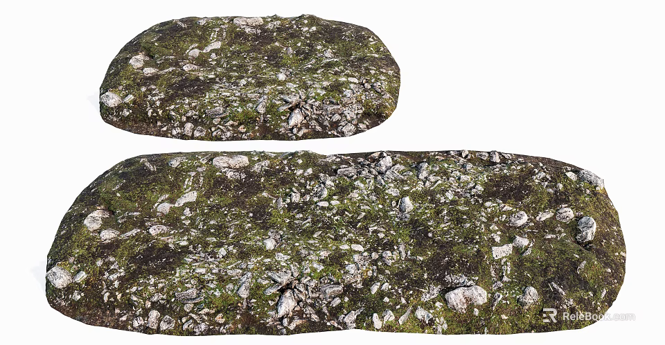 Natural Stone And Wood With Mossy Texture For Garden Landscaping Design 3d model 