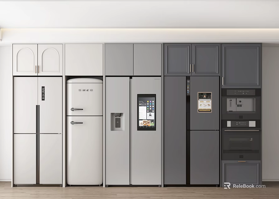 Modern Refrigerators And Freezers With Different Styles And Colors For Kitchen Appliances 3d model 
