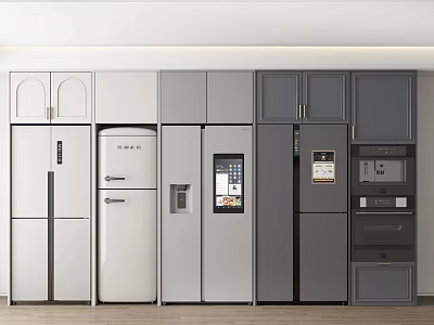 Modern Refrigerators And Freezers With Different Styles And Colors For Kitchen Appliances 3d model