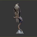 Falcon Sculpture Perched On Person's Arm With White Base And Gray Background