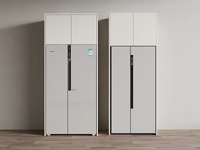 Two Modern Refrigerators with Double Doors in Light Grey Minimalist Design 3d model