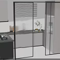 Modern Kitchen Interior With Glass Sliding Doors And Cabinet Design Setup 3d model