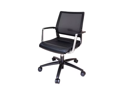 Modern Leisure Chair With Mesh Back Leather Seat Silver Armrests And Caster Wheels 3d model