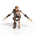 Skeleton Figure In Tattered Clothing With Metal Wristbands Standing On White Background