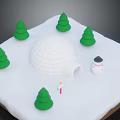 Snowy Winter Scene With Igloo Green Pine Trees Snowman And Small Figure 3d model