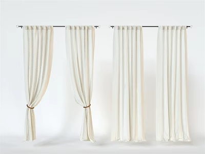 Beige Curtains With Soft Fabric In Various Hanging Styles For Home Decor 3d model
