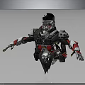 Detailed 3D Render Mechanical Warrior Character with Red White Armor and Mechanical Limbs