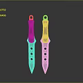 Two Tactical Knives With Dark And Red Handles Blood Stained Design Sharp Blades