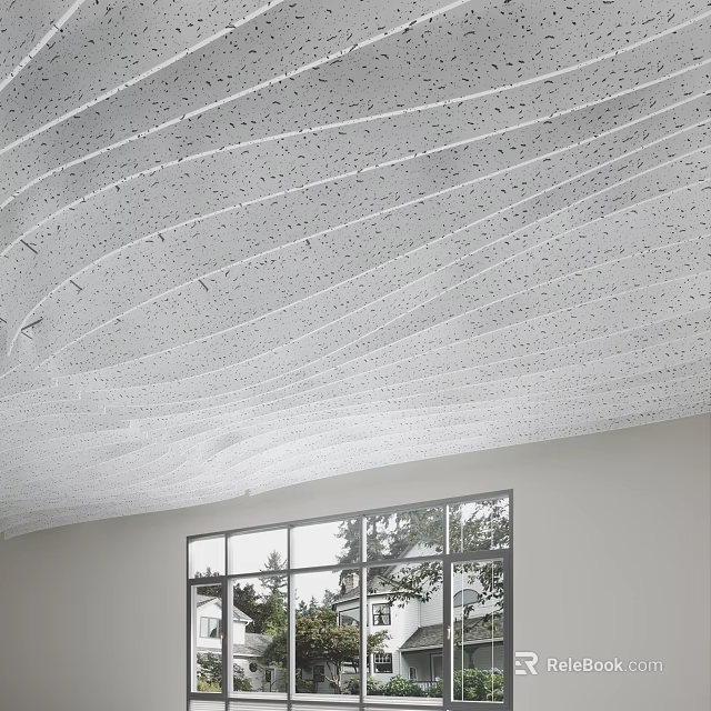Modern White Ceiling Design With Wavy Curved Lines And Perforated Dots 3d model