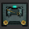 Ornate Teal Throne With Golden Bull Horn Armrests Steps And Decorative Bowls
