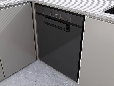 Modern Kitchen With Built in Black Dishwasher Light Colored Cabinets And Countertop 3d model