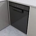 Modern Kitchen With Built in Black Dishwasher Light Colored Cabinets And Countertop