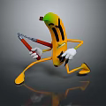 Yellow Cartoon Banana With Black Stripes Running With Red Tool And White Gloves