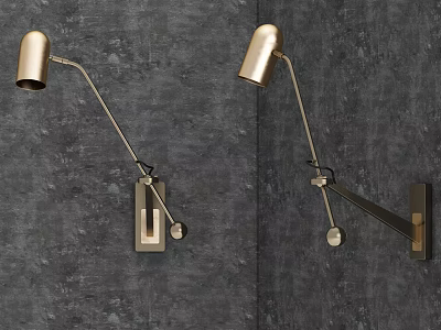 Elegant Contemporary Wall Lamp With Brushed Brass Finish And Adjustable Arm On Dark Wall 3d model