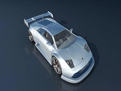 Silver Sports Car With Sleek Body Large Rear Spoiler And Multi Spoke Wheels 3d model