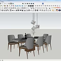 Modern Dining Table Set With Six Beige Chairs And Hanging Pendant Lights 3d model