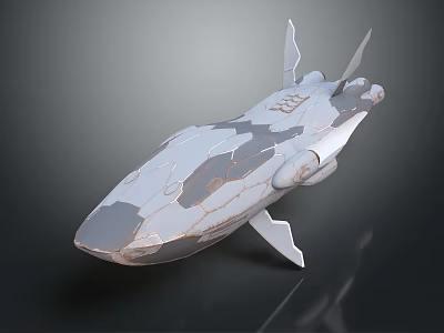 Gray and White Camouflage Shark 3D Model with Sharp Edges Tail Fins on Black Background 3d model