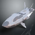 Gray and White Camouflage Shark 3D Model with Sharp Edges Tail Fins on Black Background