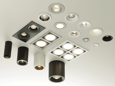 Modern Ceiling Mounted Downlights And Spotlights With Black White Round Square Designs 3d model