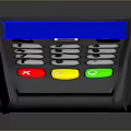 Modern Digital POS Terminal with Blue Screen Numeric Keypad and Red Yellow Green Function Buttons 3d model