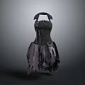 Black And Purple Fashionable Daily Life Dress With Ruffled Skirt And Decorative Buttons