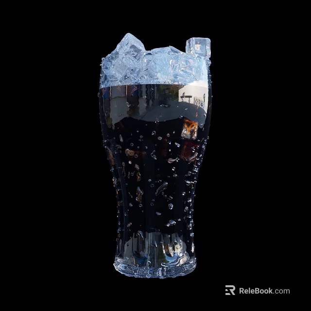 Refreshing Carbonated Cold Drink In Glass With Ice Cubes And Bubbles 3d model 