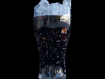Refreshing Carbonated Cold Drink In Glass With Ice Cubes And Bubbles 3d model