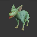 Teal Spotted Creature With Large Ears Red Eyes And Sharp Teeth In Standing Pose
