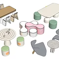 Colorful Kids Table with Various Shapes and Matching Stools for Children