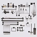 Modern Bathroom Accessories Set With Black Metal Racks Towel Holders Soap Dispensers And Storage