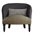 Modern Accent Chair with Black and Beige Upholstery and Checkered Pillow