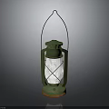 Vintage Green Kerosene Lamp With Metal Frame Glass Shade Handle And Rusted Base
