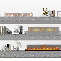 Modern Three Tiered Stone Mantel Fireplaces With Realistic Flames And Decorative Items