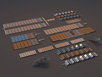 Solar Panel Arrays With Colored Panels And Structural Components Arranged In Layout 3d model