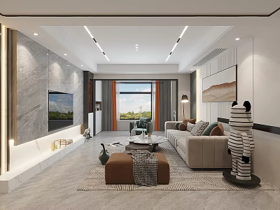 Modern Living and Dining Room Interior With Sofa TV Wall Window View And Decorative Rug 3d model