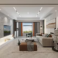 Modern Living and Dining Room Interior With Sofa TV Wall Window View And Decorative Rug