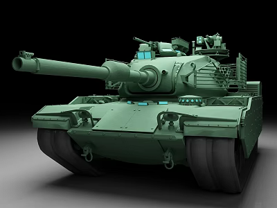 Modern Green Military Battle Tank With Long Barrel And Tracked Wheels 3d model