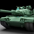 Modern Green Military Battle Tank With Long Barrel And Tracked Wheels
