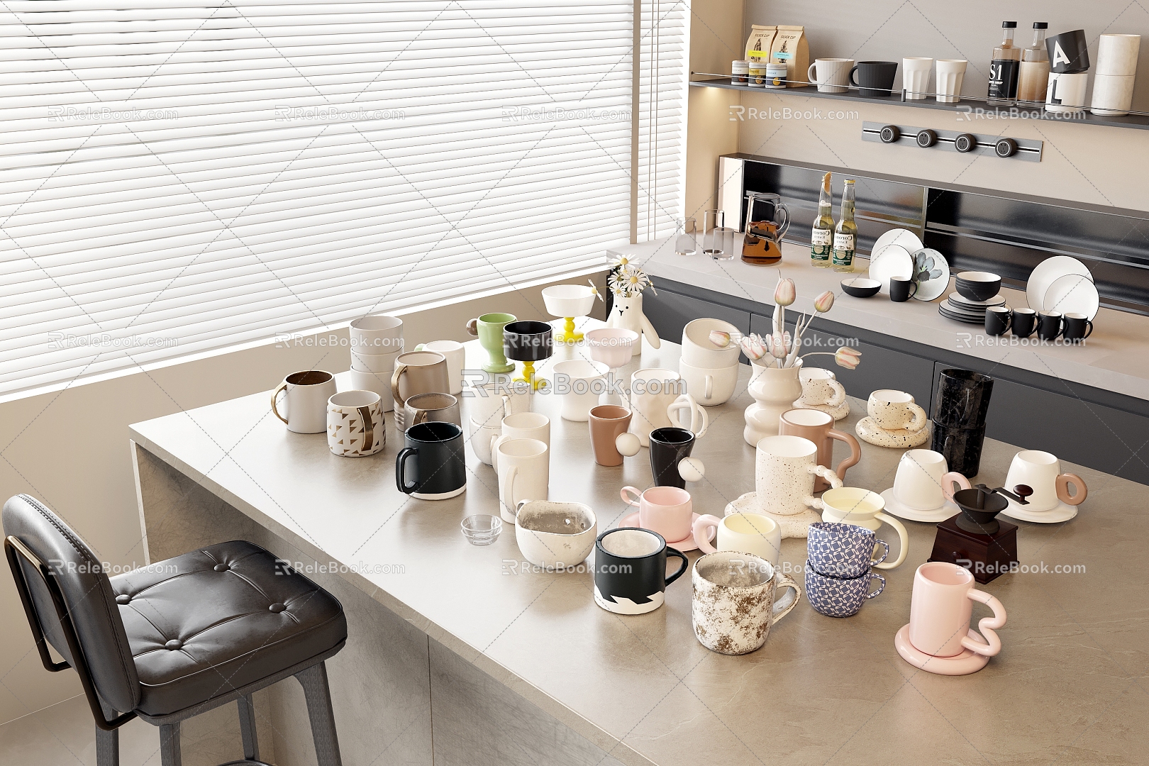 Ceramic Cup Glass Cup Plastic Cup Coffee Cup Cup Tea Cup Teapot Dishes suit Storage Cabinet Bar and Chair 3d model