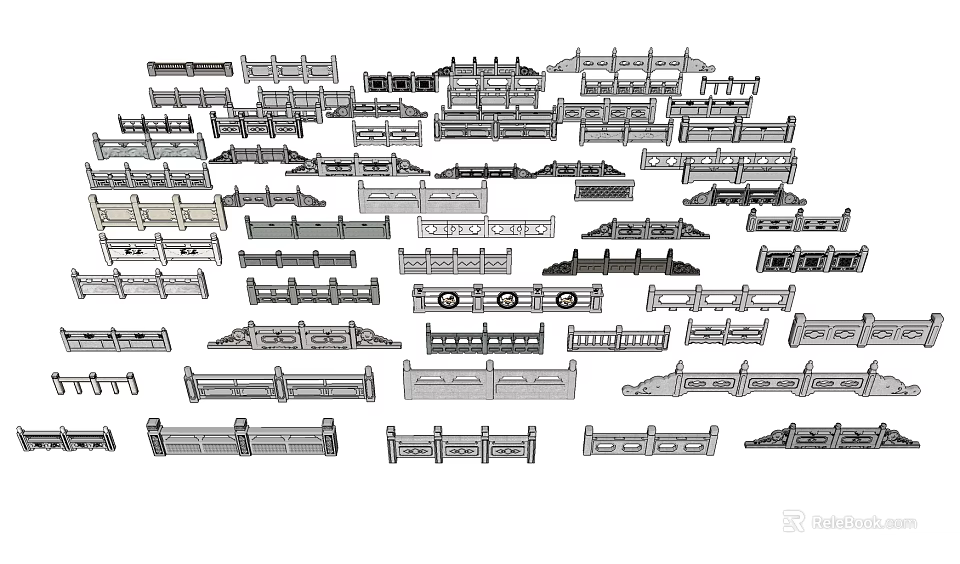 Various Fence Designs With Different Styles And Decorative Patterns 3d model