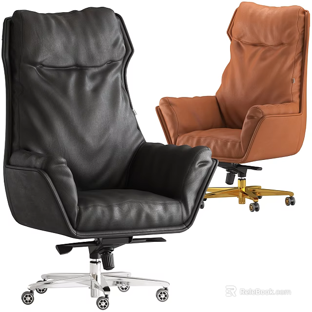 Black And Brown Leather Office Chairs Comfortable Modern Design With Wheels And Stable Base 3d model 
