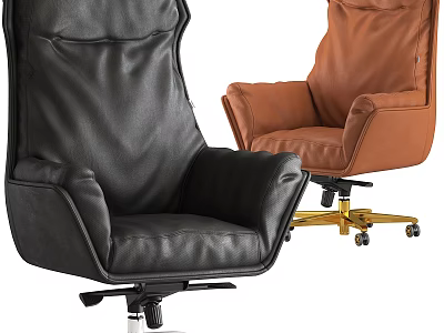 Black And Brown Leather Office Chairs Comfortable Modern Design With Wheels And Stable Base 3d model