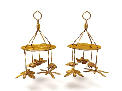 Golden Hanging Decorative Ornament Set with Floral Pendant Elements for Home Decoration 3d model