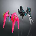 Three Futuristic Design Objects Featuring Pink Black Sleek Shapes And Glowing Accents