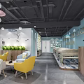Colorful Modern Dessert Shop Interior With Geometric Walls Comfortable Seating And Hanging Lamps