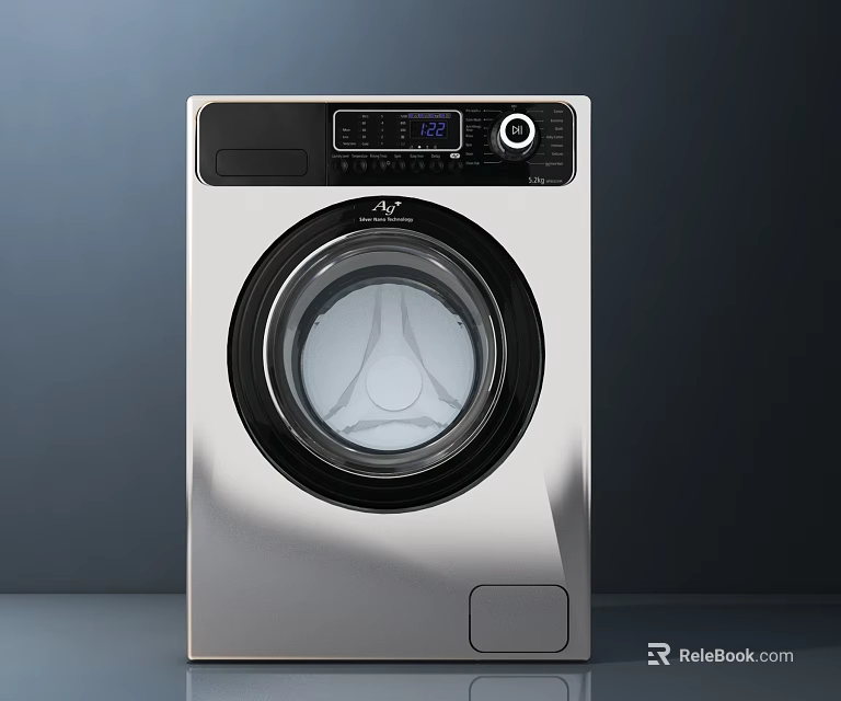 Modern Front Loading Washing Machine With Silver Body Digital Display And Transparent Door 3d model